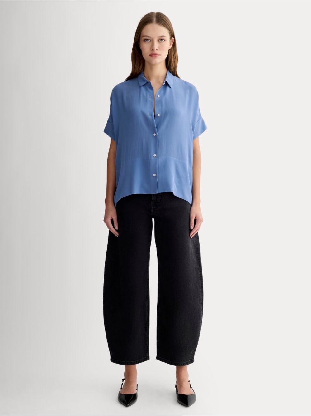 Everlane Cornflower Blue Relaxed Short Sleeve Button-Down Shirt